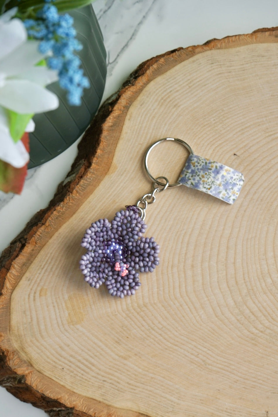 Deep purple hibiscus keychain