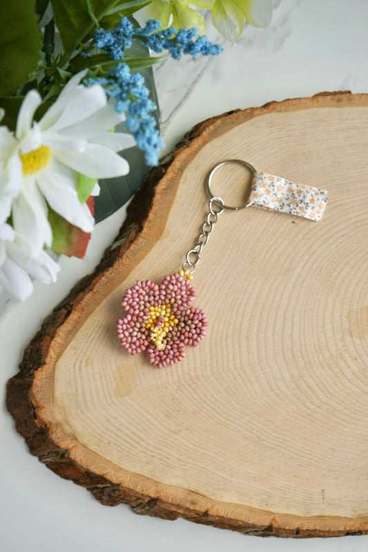Dusty rose hibiscus keychain