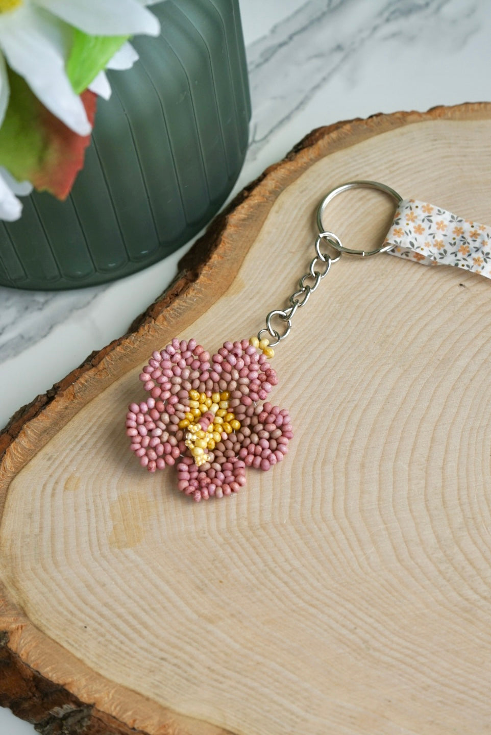 Dusty rose hibiscus keychain