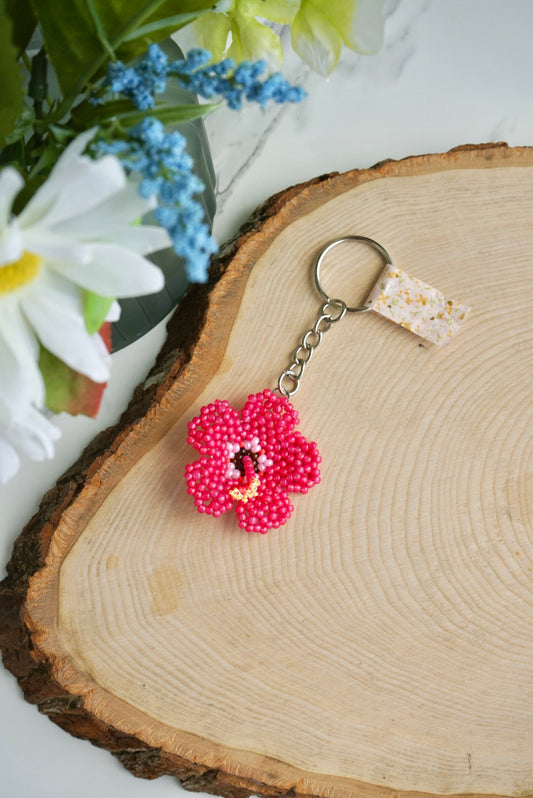 Hot pink hibiscus keychain