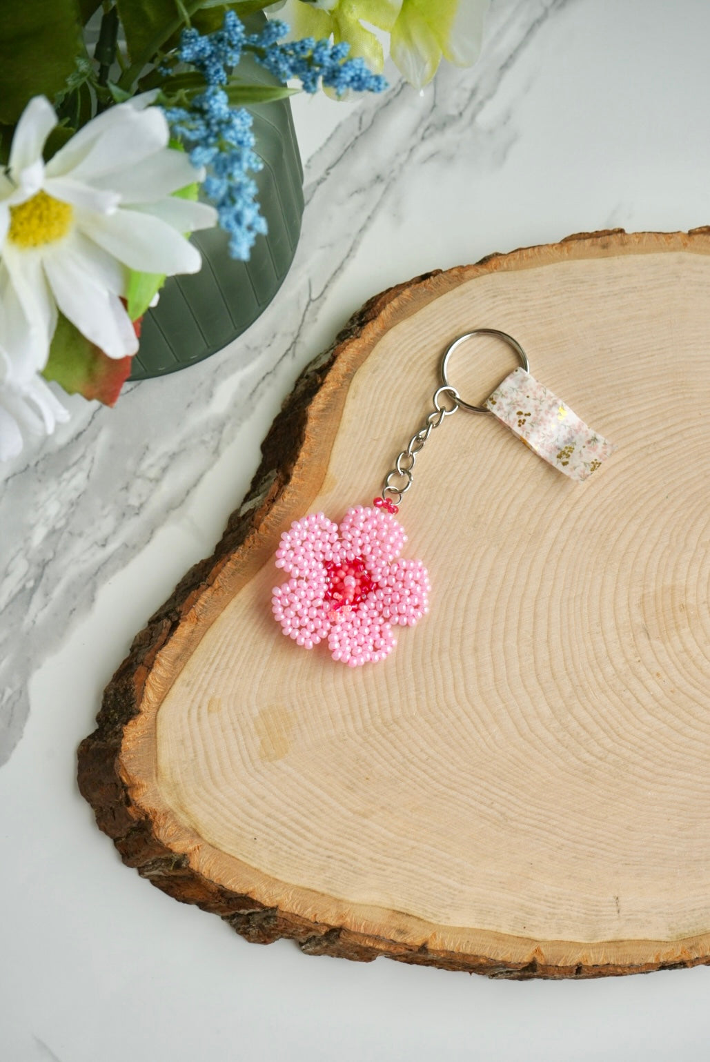 Ballet pink hibiscus keychain