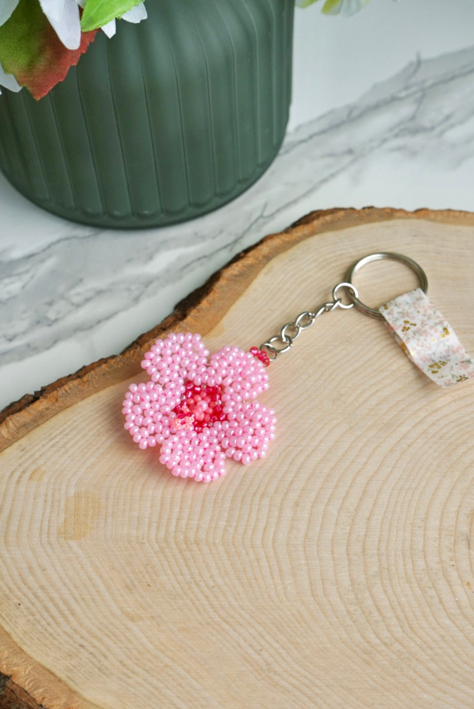 Ballet pink hibiscus keychain