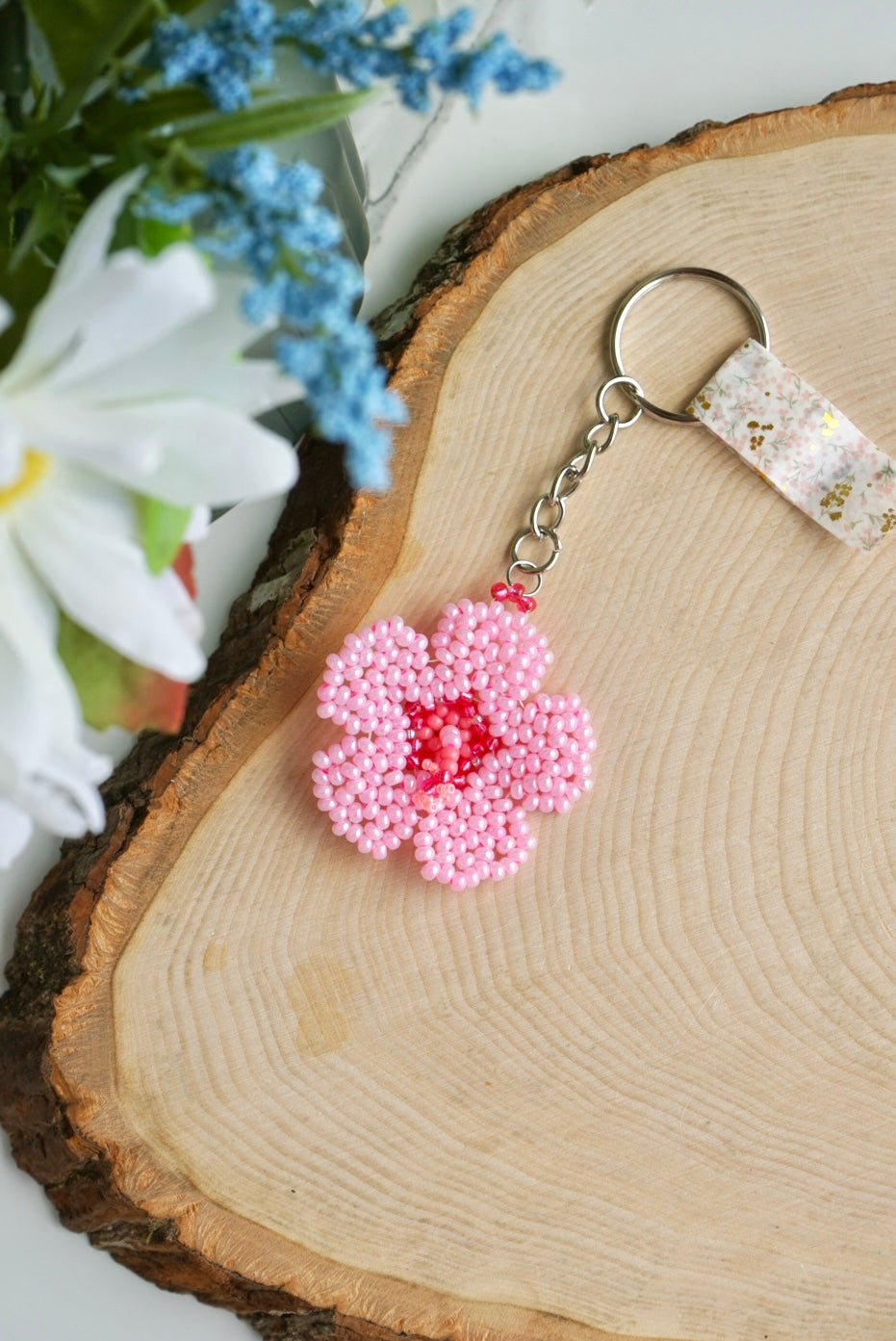 Ballet pink hibiscus keychain