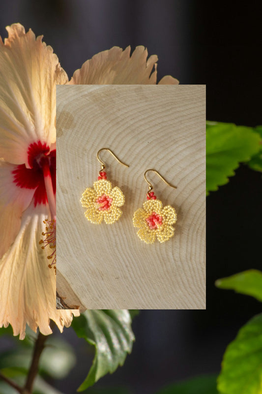 Yellow mini hibiscus blooms