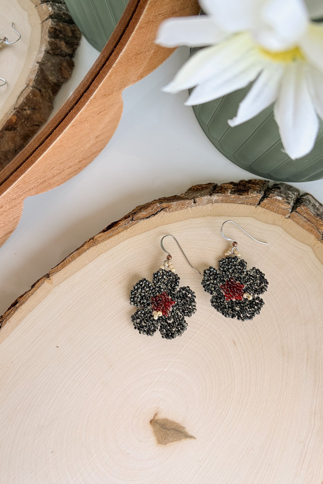 Mottled black hibiscus blooms