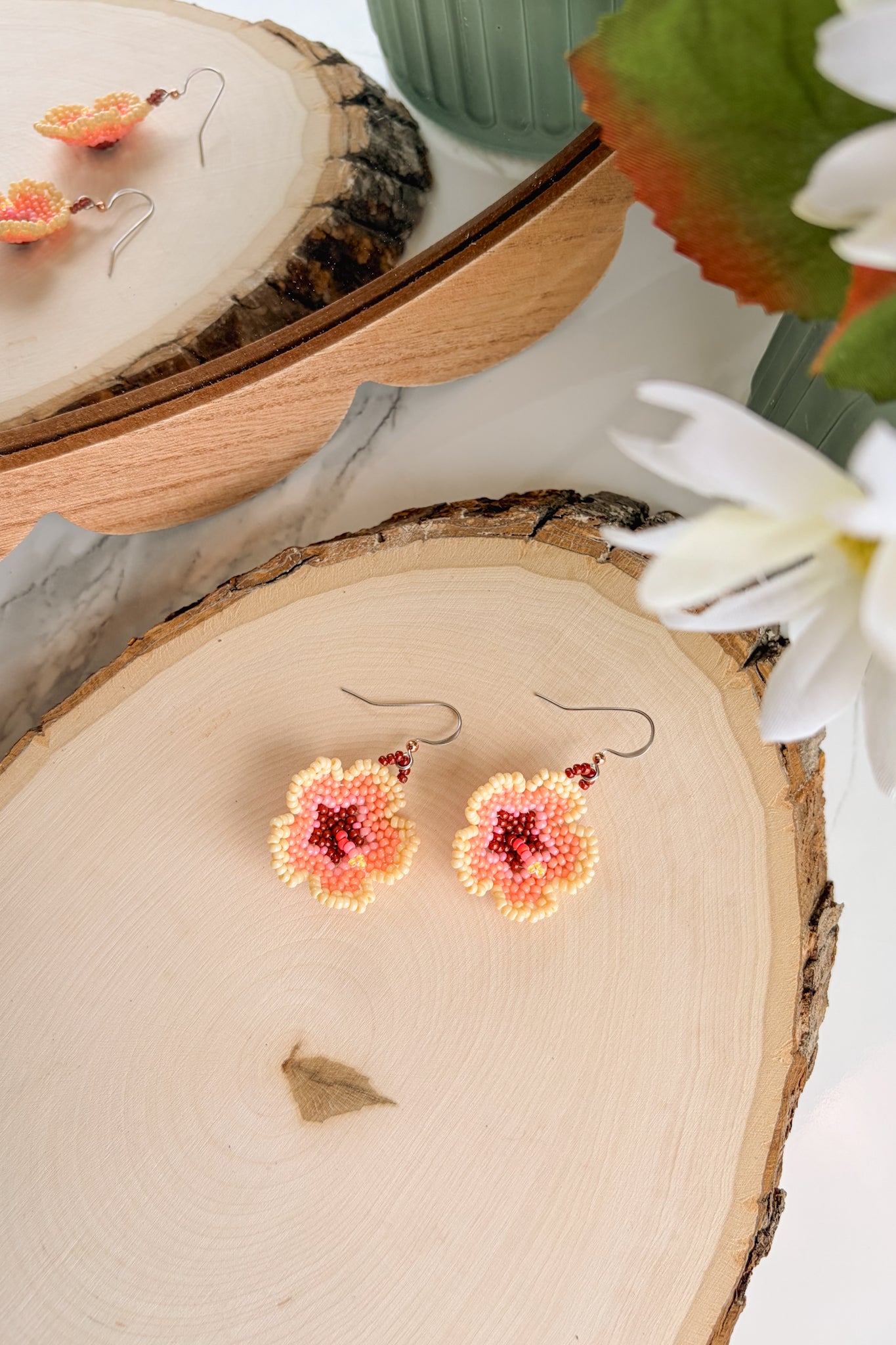 Peachy hibiscus blooms (A)
