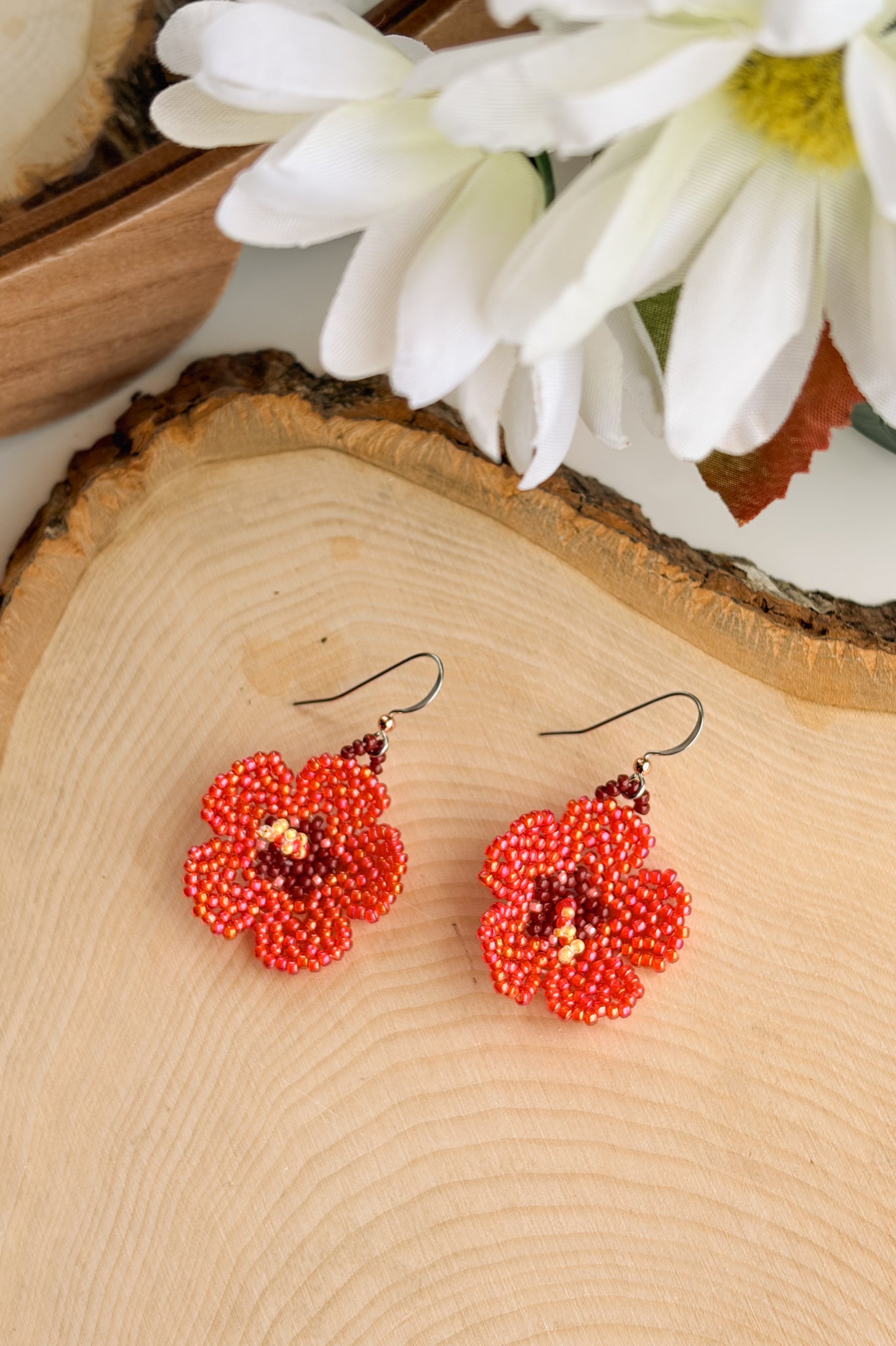 Red pearl hibiscus blooms