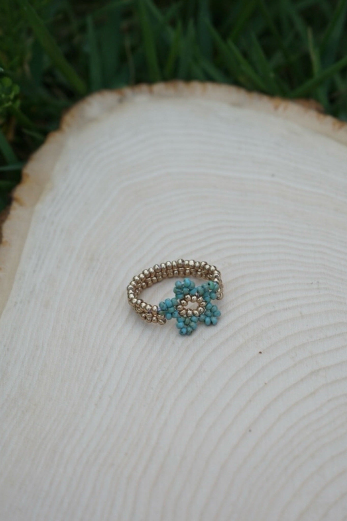 Turquoise and gold cinque ring (6.5)