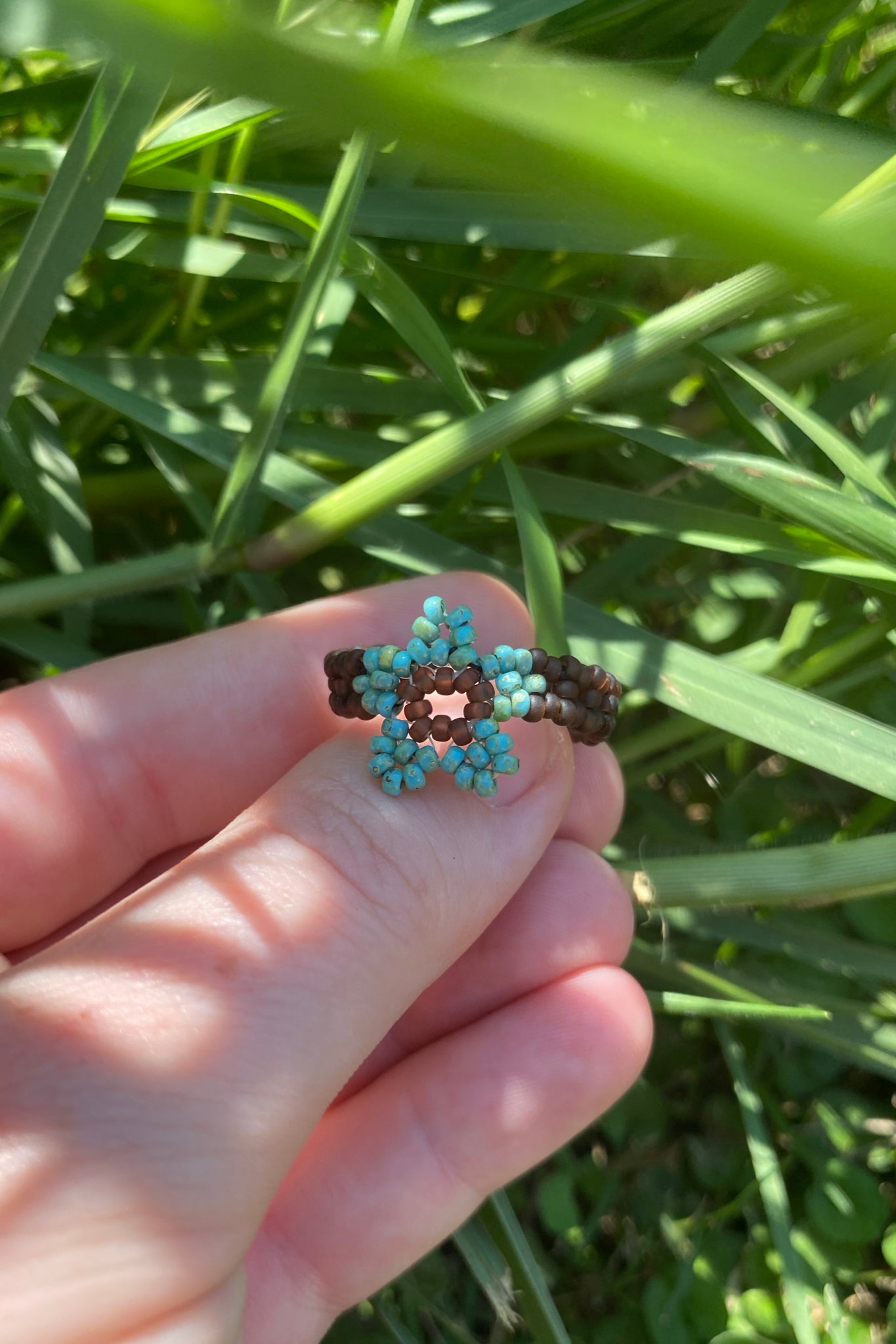 Turquoise and brown cinque ring (9)