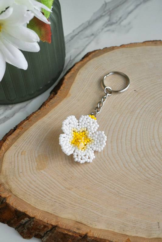 White hibiscus flower keychain