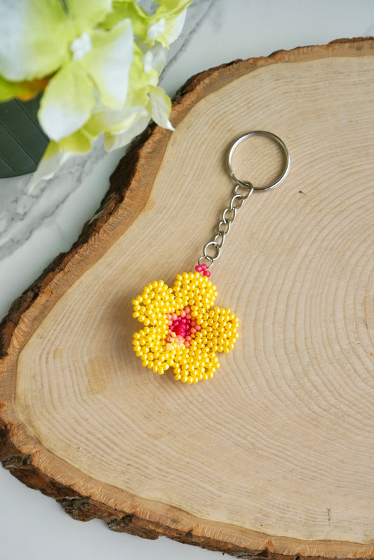 Yellow hibiscus flower keychain
